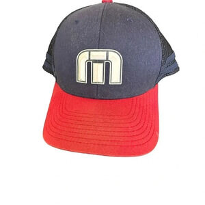 Travis Matthew Trucker Mesh Navy Blue Red Striped EUC Snapback Hat